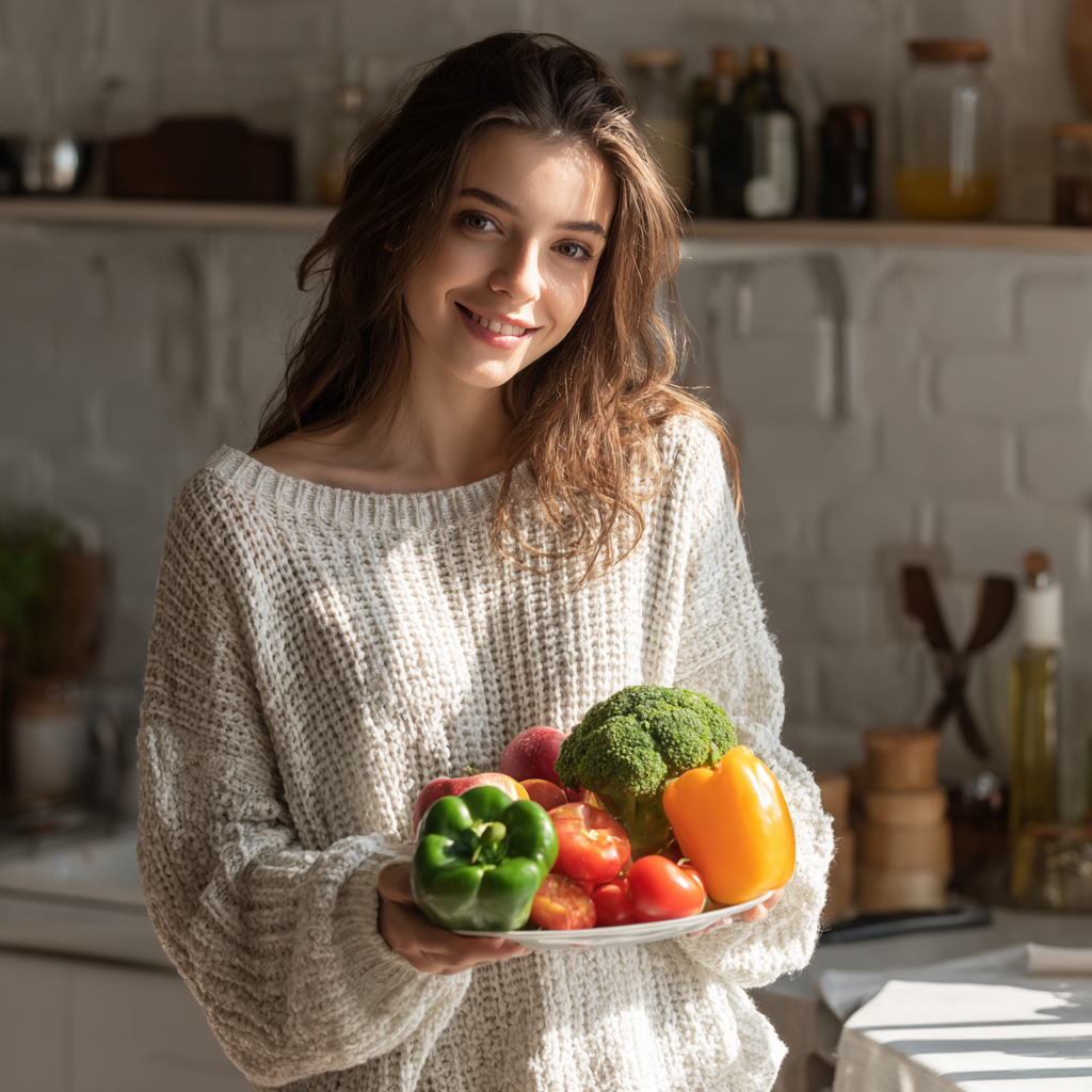 Happy European family of different ages enjoying healthy meal together, showing multiple generations embracing wellness, natural lighting, realistic lifestyle photography